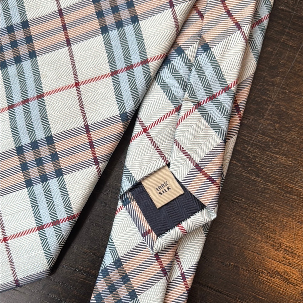 Burberry Cream and Blue Plaid Tie - Picture 2 of 4